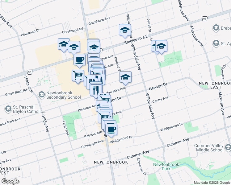 map of restaurants, bars, coffee shops, grocery stores, and more near 31 Madawaska Avenue in Toronto