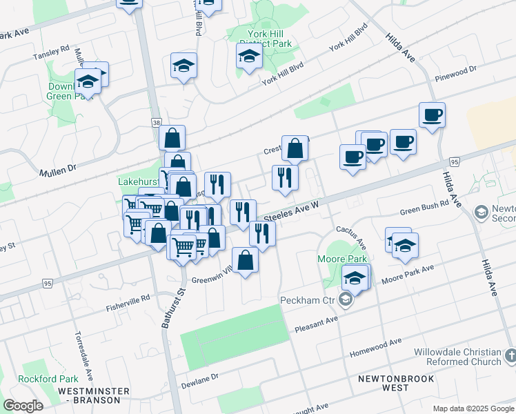 map of restaurants, bars, coffee shops, grocery stores, and more near in Vaughan
