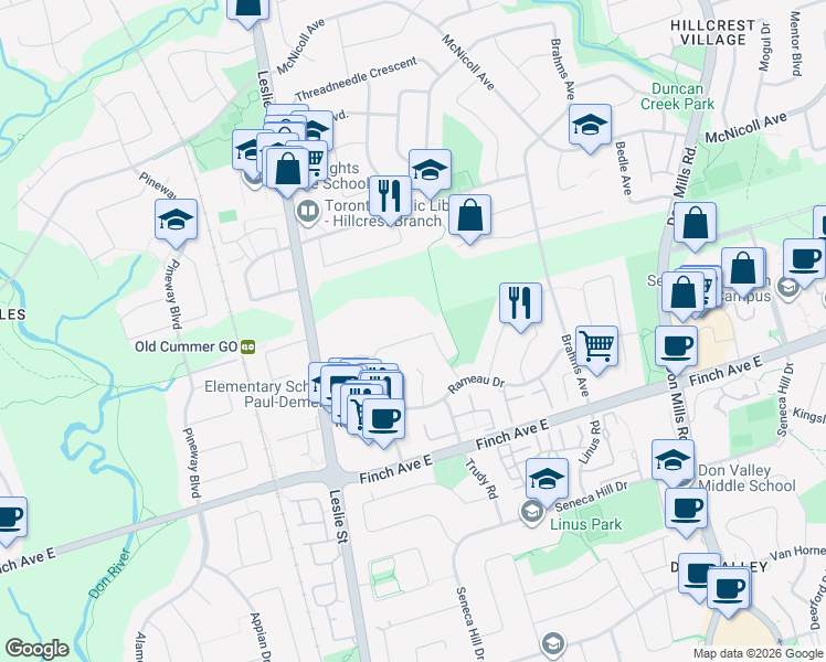 map of restaurants, bars, coffee shops, grocery stores, and more near in Toronto