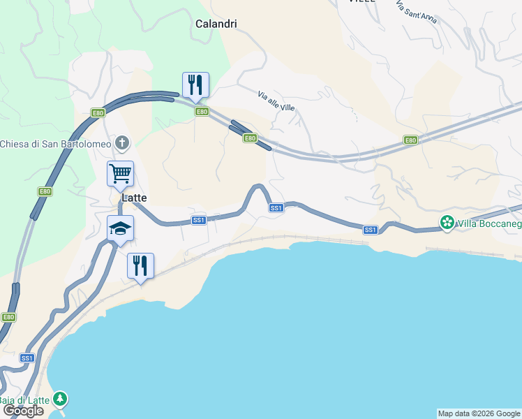 map of restaurants, bars, coffee shops, grocery stores, and more near 7B Via Romana in Latte