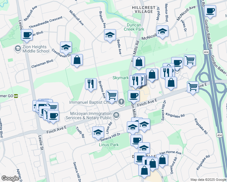 map of restaurants, bars, coffee shops, grocery stores, and more near in Toronto