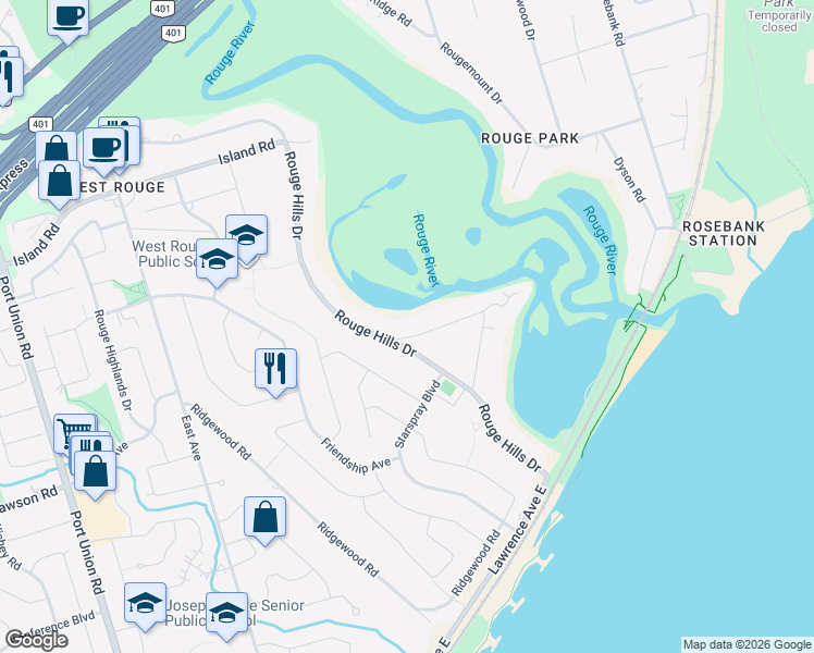 map of restaurants, bars, coffee shops, grocery stores, and more near in Toronto