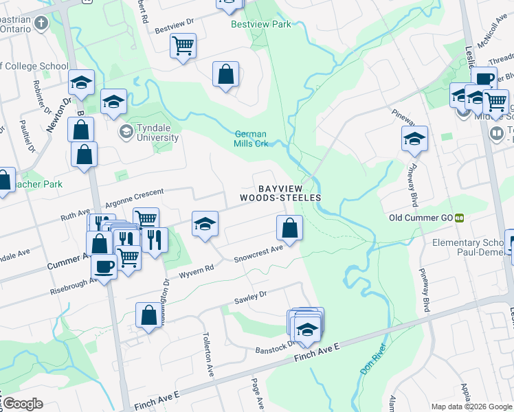 map of restaurants, bars, coffee shops, grocery stores, and more near in Toronto