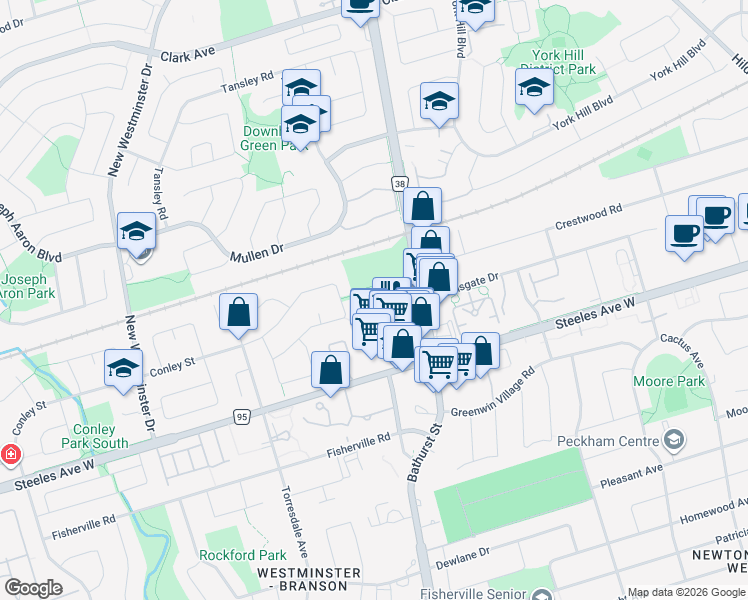 map of restaurants, bars, coffee shops, grocery stores, and more near Toledo Crescent in Vaughan