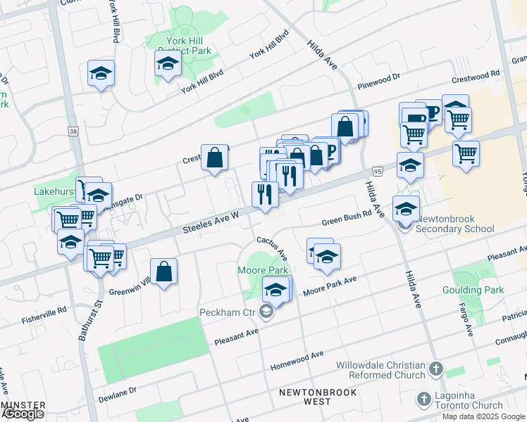 map of restaurants, bars, coffee shops, grocery stores, and more near 59 Steeles Avenue West in Toronto