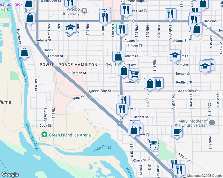 map of restaurants, bars, coffee shops, grocery stores, and more near 1800 West Avenue South in La Crosse