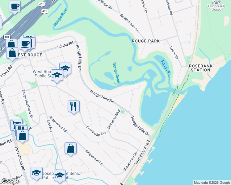 map of restaurants, bars, coffee shops, grocery stores, and more near in Toronto