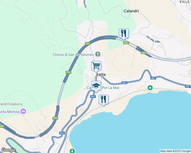 map of restaurants, bars, coffee shops, grocery stores, and more near 114 Corso Nizza in Latte