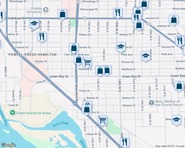 map of restaurants, bars, coffee shops, grocery stores, and more near 1311 Green Bay Street in La Crosse