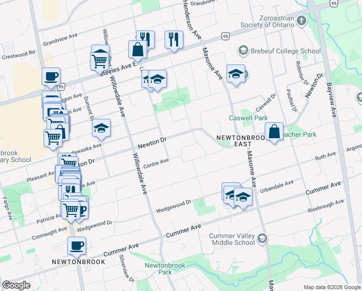 map of restaurants, bars, coffee shops, grocery stores, and more near 8 Cadmus Road in Toronto