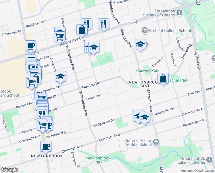 map of restaurants, bars, coffee shops, grocery stores, and more near in Toronto