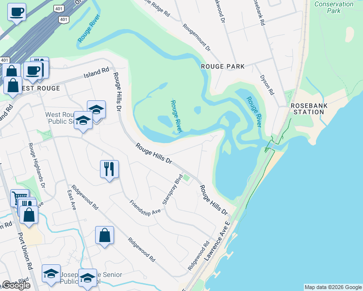 map of restaurants, bars, coffee shops, grocery stores, and more near in Toronto