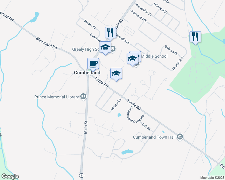 map of restaurants, bars, coffee shops, grocery stores, and more near 351 Tuttle Road in Cumberland