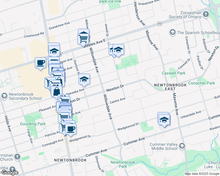map of restaurants, bars, coffee shops, grocery stores, and more near in Toronto