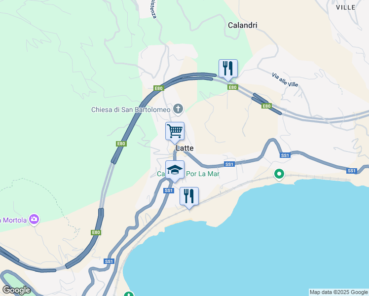 map of restaurants, bars, coffee shops, grocery stores, and more near in Latte