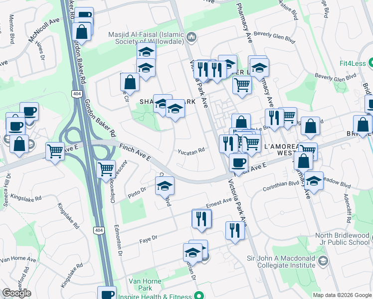 map of restaurants, bars, coffee shops, grocery stores, and more near in Toronto