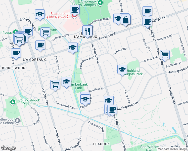 map of restaurants, bars, coffee shops, grocery stores, and more near 30 Wakefield Crescent in Toronto