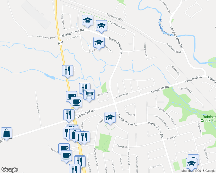 map of restaurants, bars, coffee shops, grocery stores, and more near 8548 Martin Grove Road in Vaughan