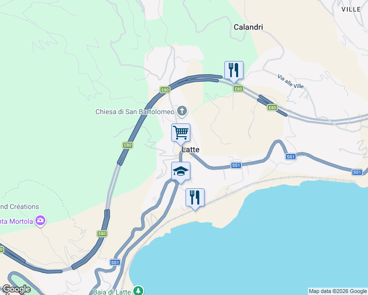 map of restaurants, bars, coffee shops, grocery stores, and more near 13 Via L. Alborno in Latte
