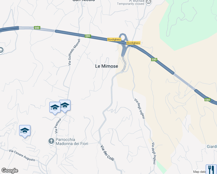 map of restaurants, bars, coffee shops, grocery stores, and more near 3 Via Rivaira in Le Mimose