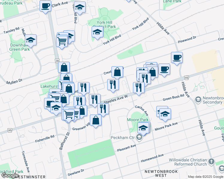map of restaurants, bars, coffee shops, grocery stores, and more near 8 Brighton Place in Vaughan