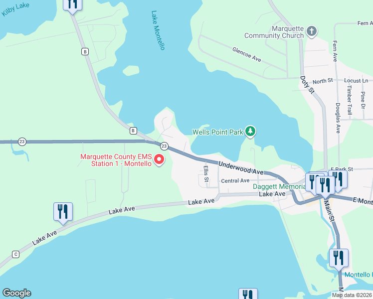 map of restaurants, bars, coffee shops, grocery stores, and more near 66 Morningside Court in Montello