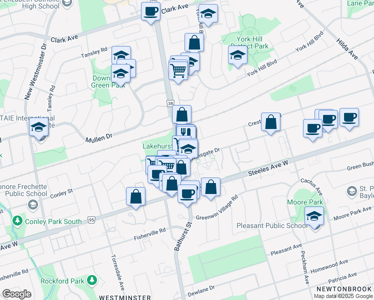 map of restaurants, bars, coffee shops, grocery stores, and more near in Vaughan