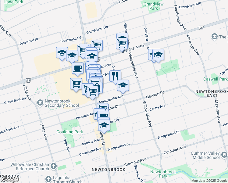 map of restaurants, bars, coffee shops, grocery stores, and more near in Toronto