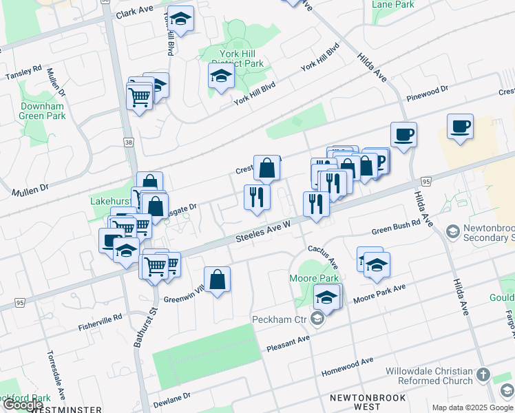 map of restaurants, bars, coffee shops, grocery stores, and more near 193 Townsgate Drive in Vaughan