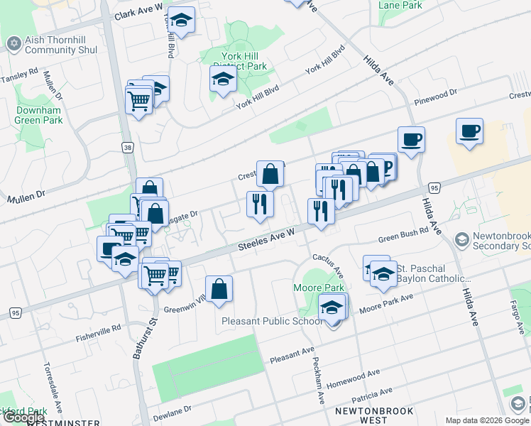 map of restaurants, bars, coffee shops, grocery stores, and more near 7 Brighton Place in Vaughan