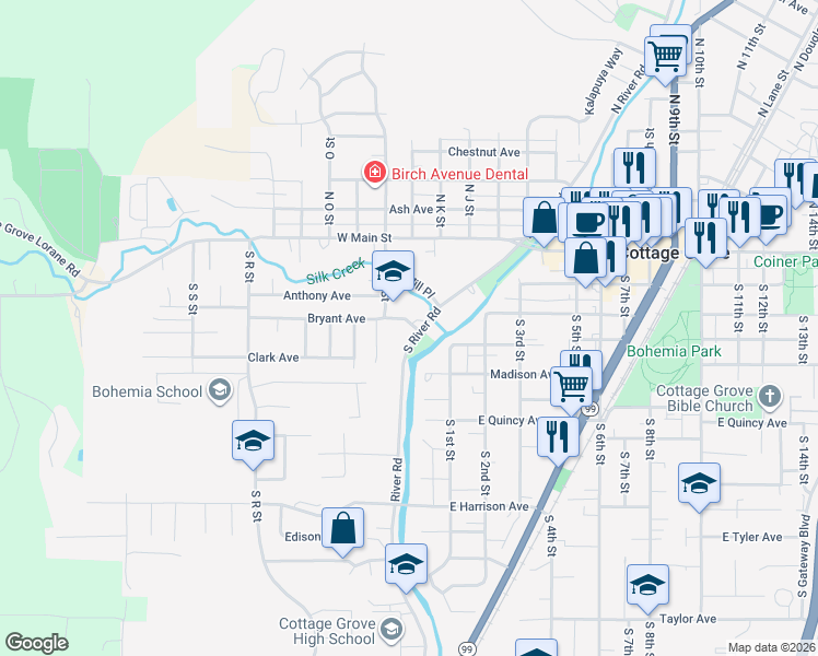 map of restaurants, bars, coffee shops, grocery stores, and more near 327 South River Road in Cottage Grove