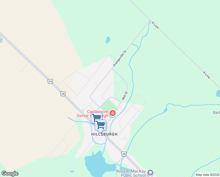 map of restaurants, bars, coffee shops, grocery stores, and more near 11 Ellen Crescent in Erin