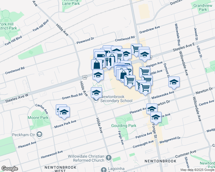 map of restaurants, bars, coffee shops, grocery stores, and more near in Toronto