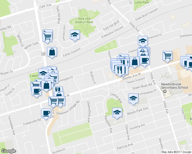 map of restaurants, bars, coffee shops, grocery stores, and more near 8 Brighton Place in Vaughan
