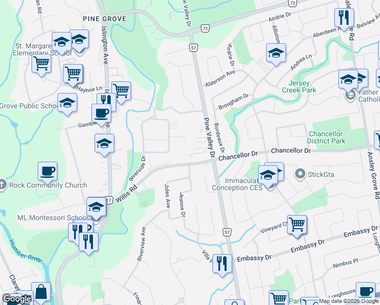 map of restaurants, bars, coffee shops, grocery stores, and more near 8216 Pine Valley Drive in Vaughan