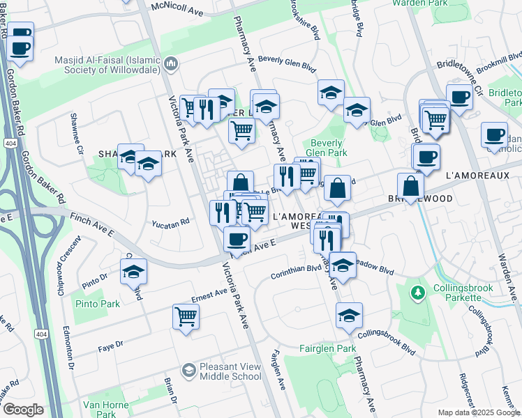 map of restaurants, bars, coffee shops, grocery stores, and more near 126 Dusay Place in Toronto