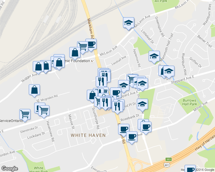 map of restaurants, bars, coffee shops, grocery stores, and more near in Toronto