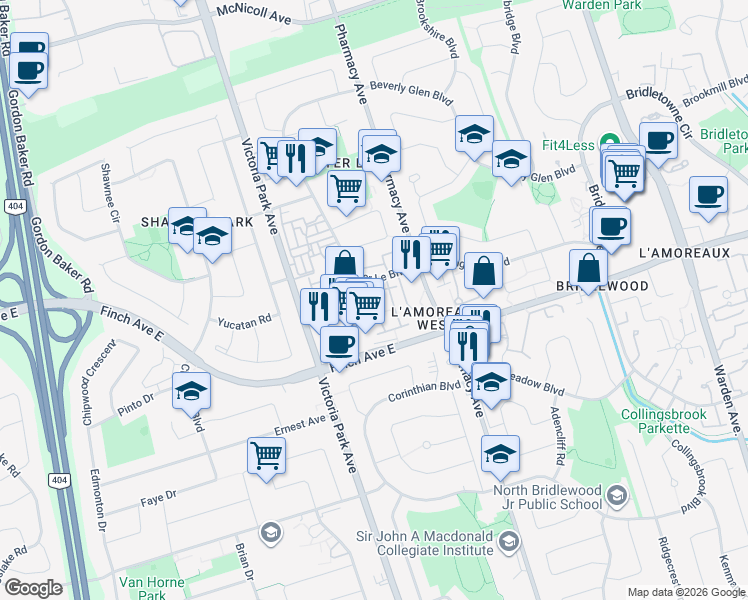 map of restaurants, bars, coffee shops, grocery stores, and more near in Toronto