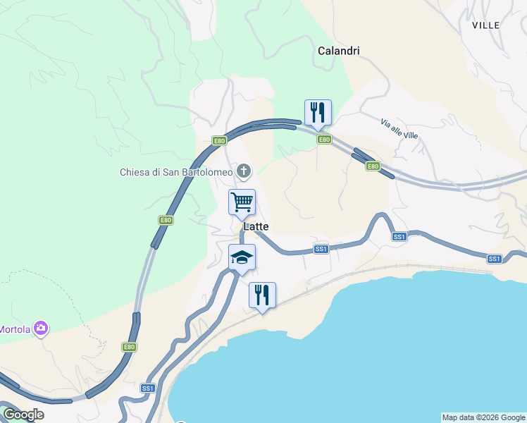 map of restaurants, bars, coffee shops, grocery stores, and more near 22/A Via Anacleto Hughes in Latte