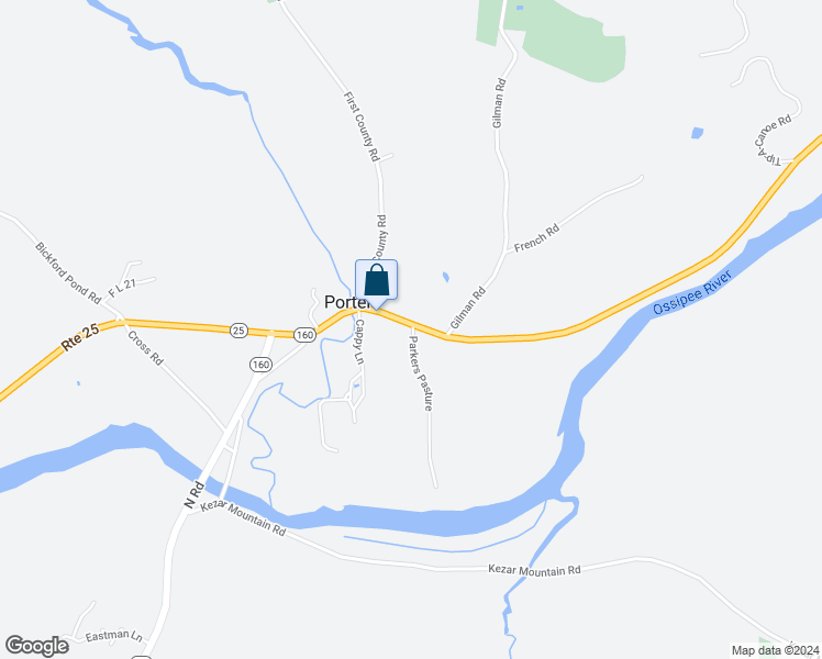 map of restaurants, bars, coffee shops, grocery stores, and more near 502 Ossipee Trail in Porter