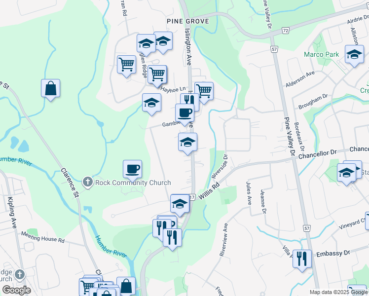 map of restaurants, bars, coffee shops, grocery stores, and more near in Vaughan