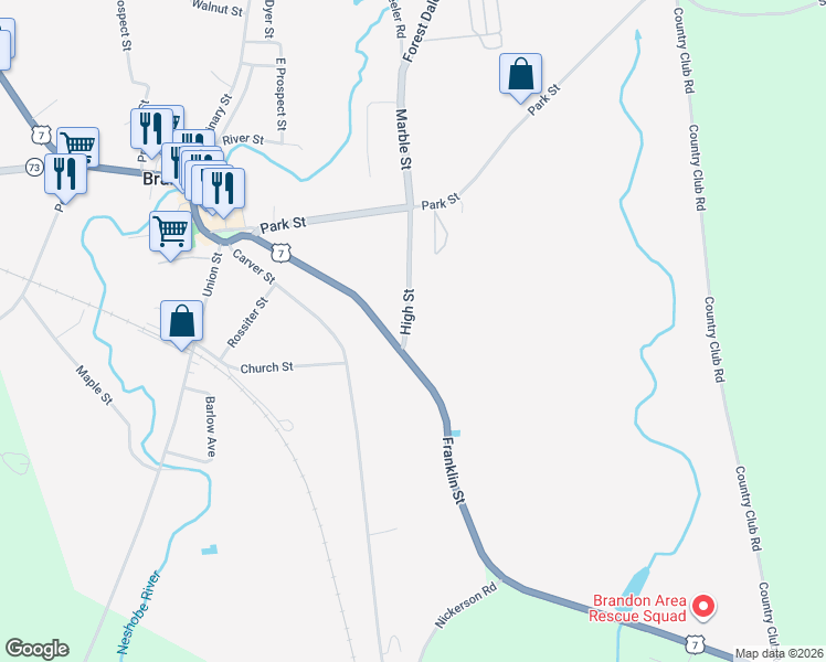 map of restaurants, bars, coffee shops, grocery stores, and more near 26 High Street in Brandon