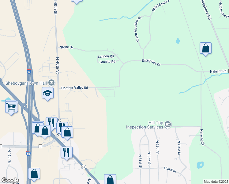 map of restaurants, bars, coffee shops, grocery stores, and more near Telluride Road in Sheboygan