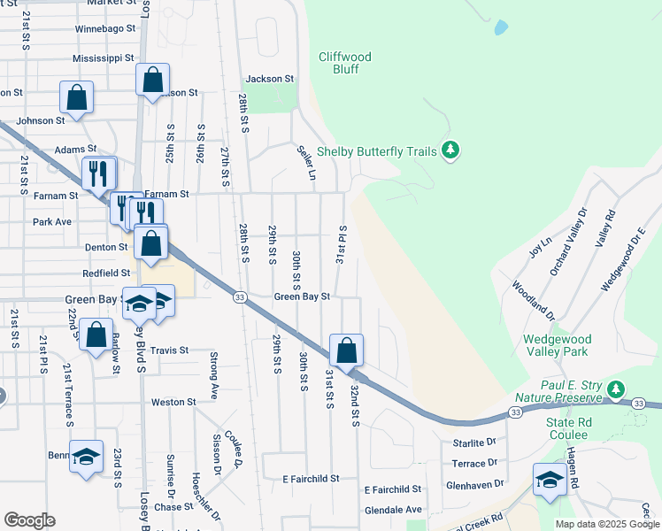 map of restaurants, bars, coffee shops, grocery stores, and more near 1535 31st St S in La Crosse