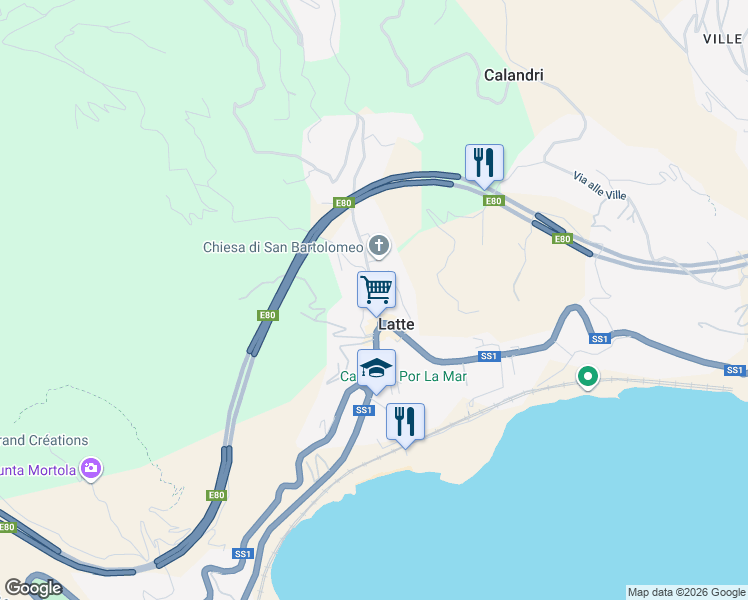 map of restaurants, bars, coffee shops, grocery stores, and more near 13 Via L. Alborno in Latte