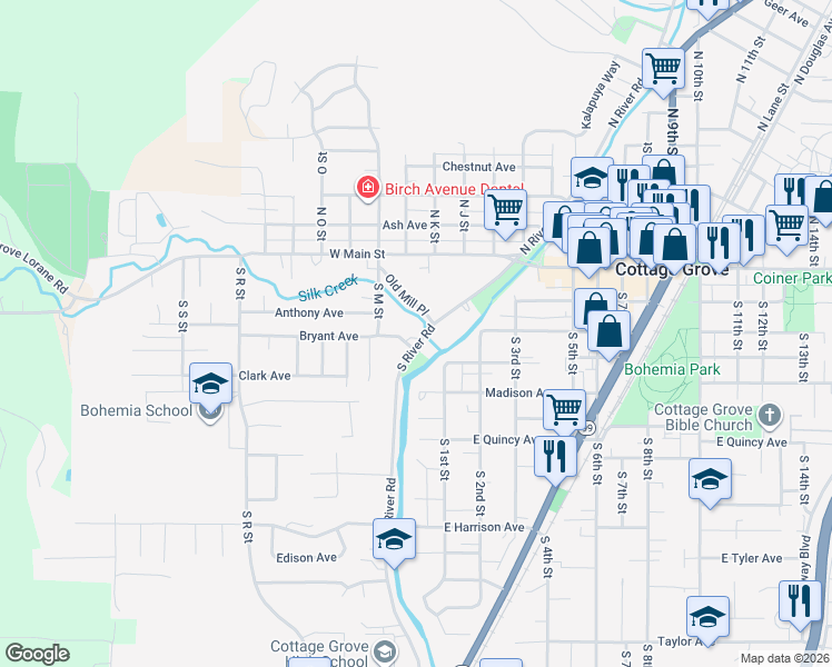 map of restaurants, bars, coffee shops, grocery stores, and more near 327 South River Road in Cottage Grove