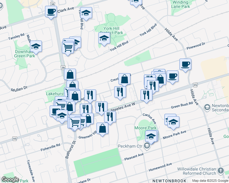 map of restaurants, bars, coffee shops, grocery stores, and more near 153 Townsgate Drive in Vaughan