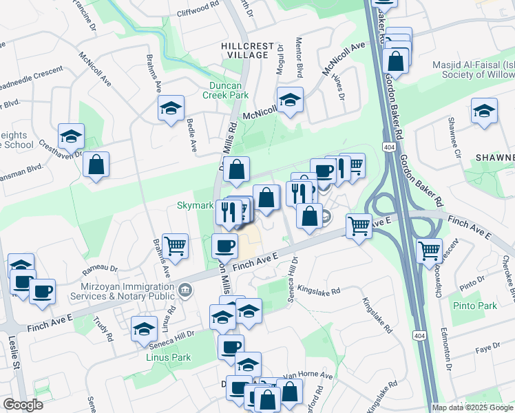 map of restaurants, bars, coffee shops, grocery stores, and more near in Toronto