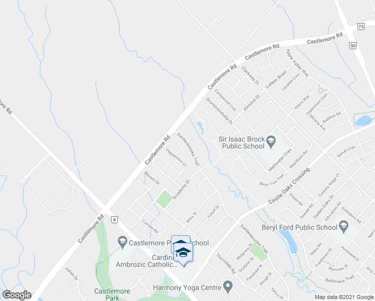 map of restaurants, bars, coffee shops, grocery stores, and more near 180 Gardenbrooke Trail in Brampton