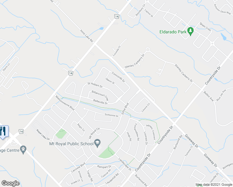map of restaurants, bars, coffee shops, grocery stores, and more near 13 Saint Hubert Drive in Brampton